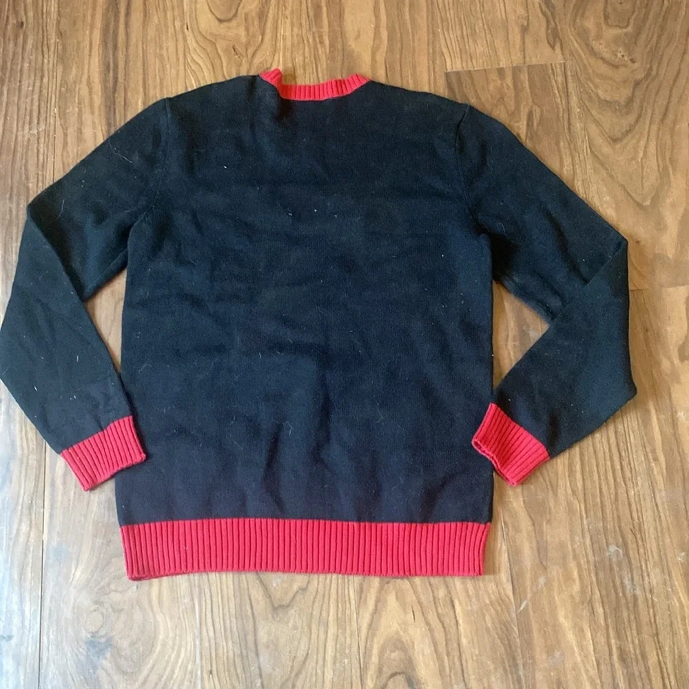 Ugly Christmas Sweater Skulls Santa Hats Candy Canes Black Red Knit Unisex Large - Picture 4 of 7